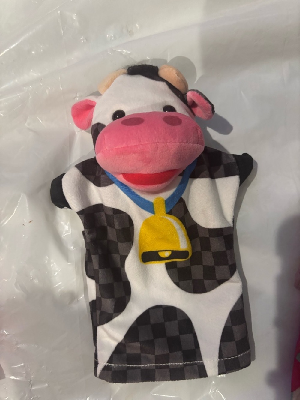 Plush Cow Hand Puppet - Pink & Black